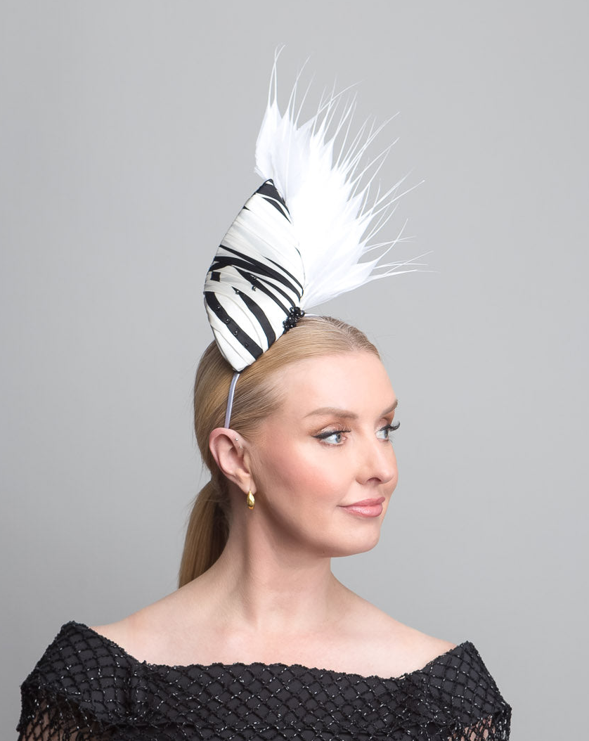 White Black Feather Fascinator