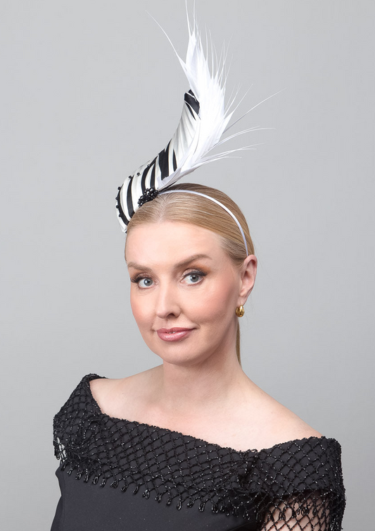 White Black Feather Fascinator