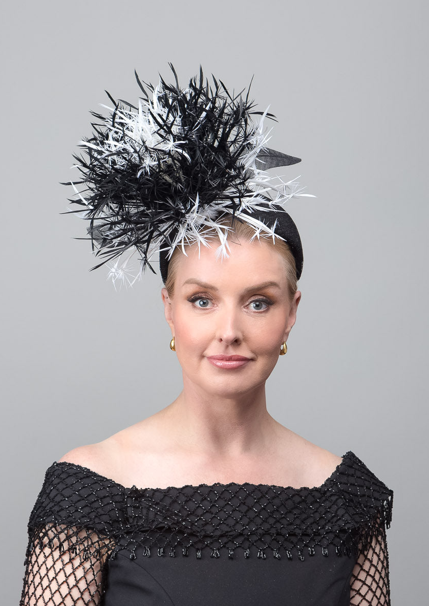 Black White Biot Feather Fascinator