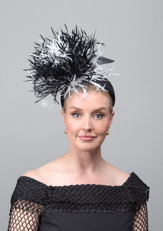 Black White Biot Feather Fascinator