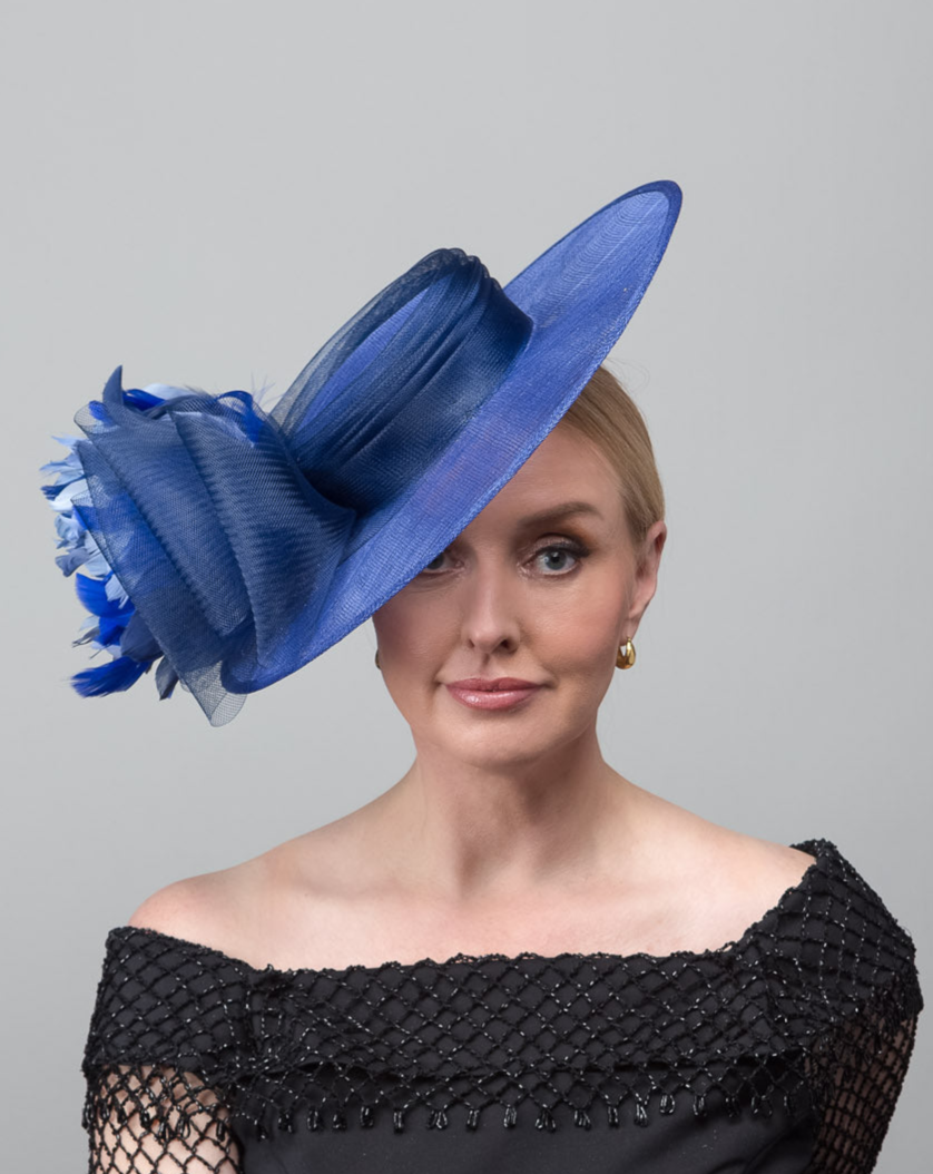 Blue Boater Feather Hat