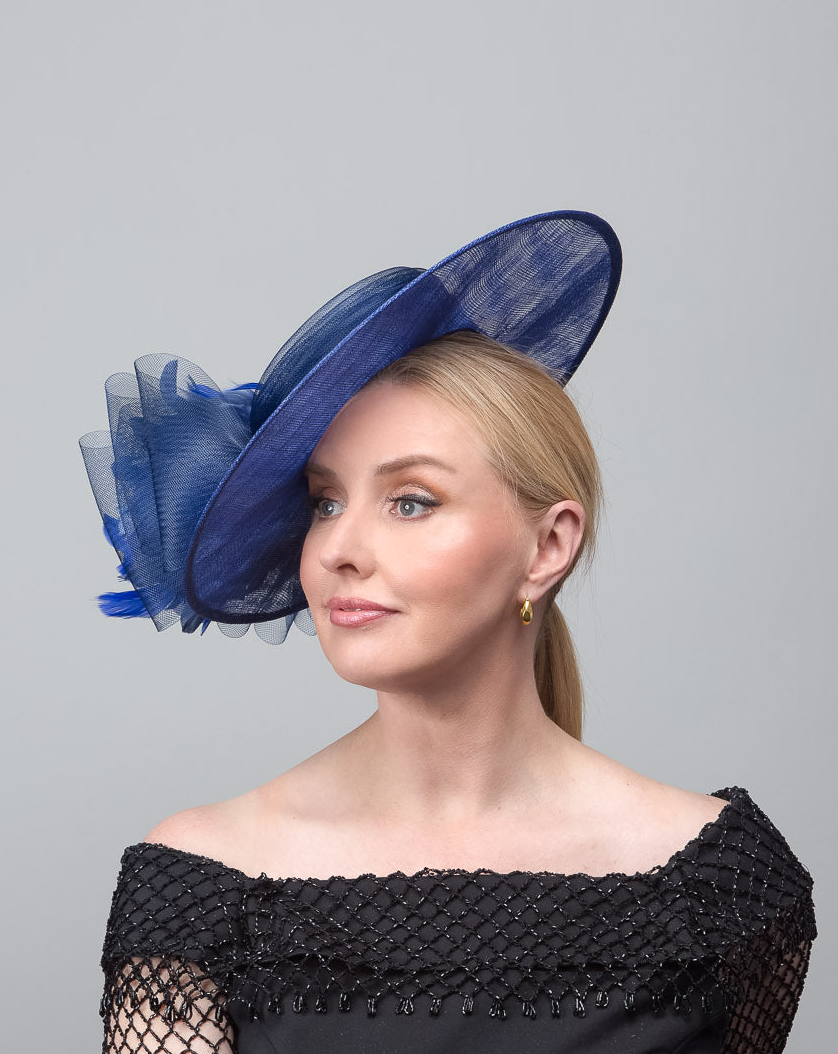 Blue Boater Feather Hat