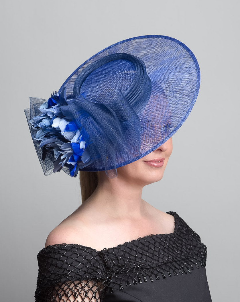 Blue Boater Feather Hat