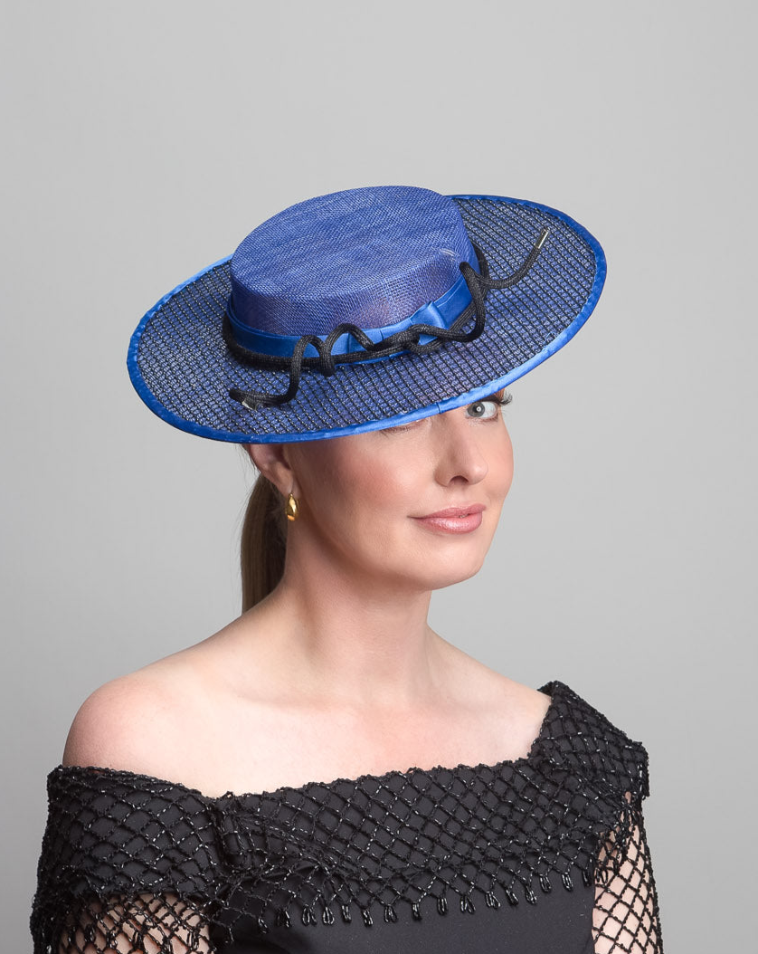 Blue Mesh Small Boater Hat