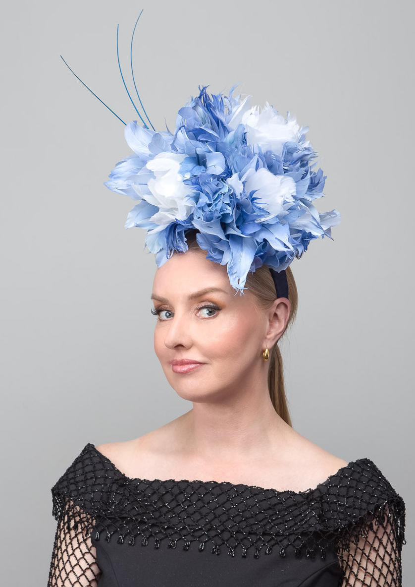 Blue White Feather Fascinator