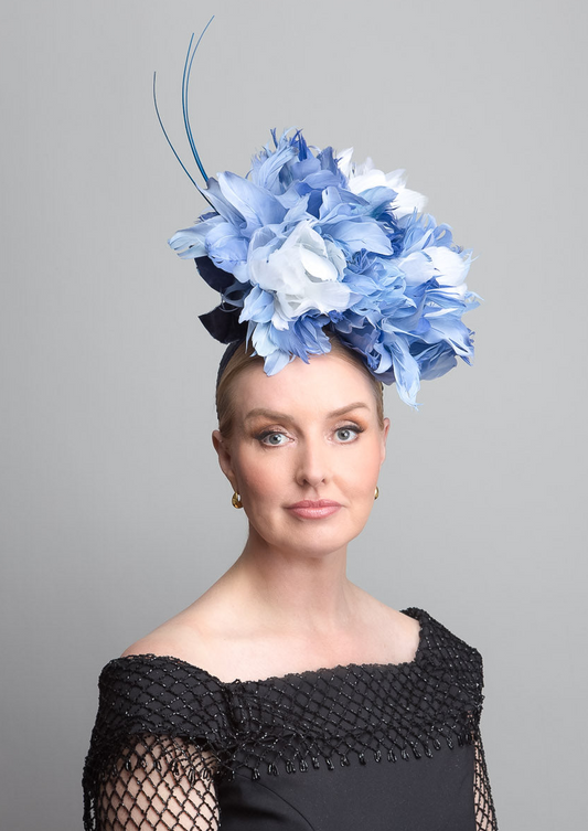 Blue White Feather Fascinator