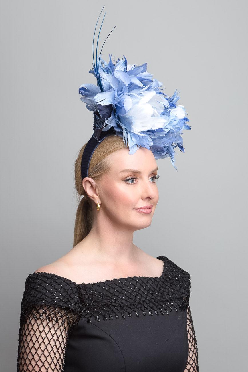 Blue White Feather Fascinator