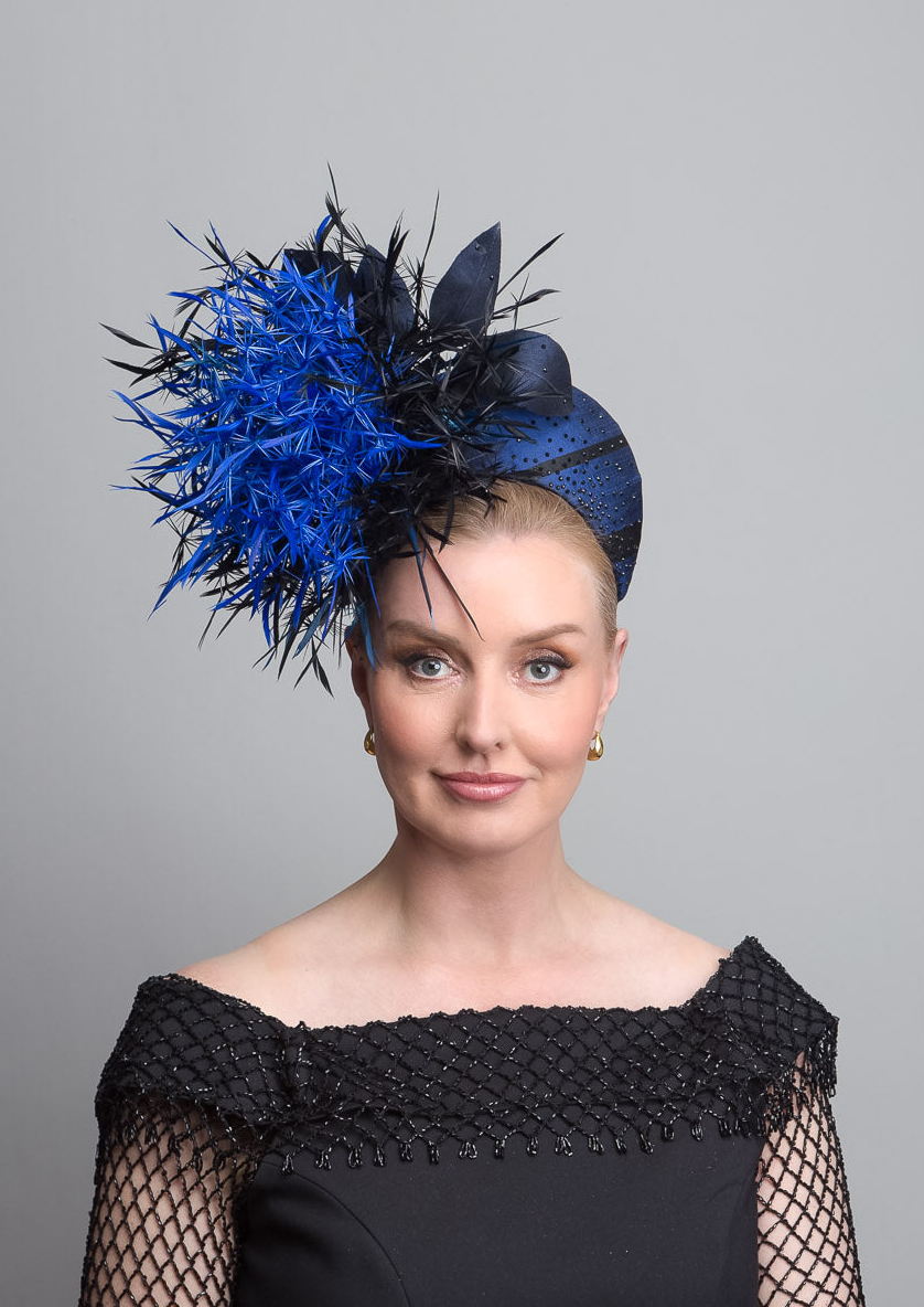 Black Blue Feather Fascinator