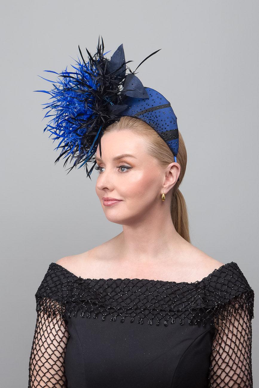 Black Blue Feather Fascinator