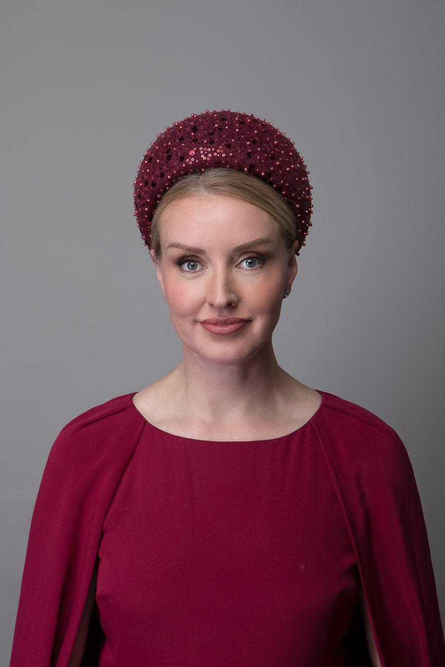 Burgundy Red Beaded Headband