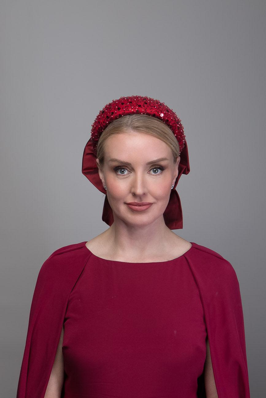 Red Beaded Caplet Hat