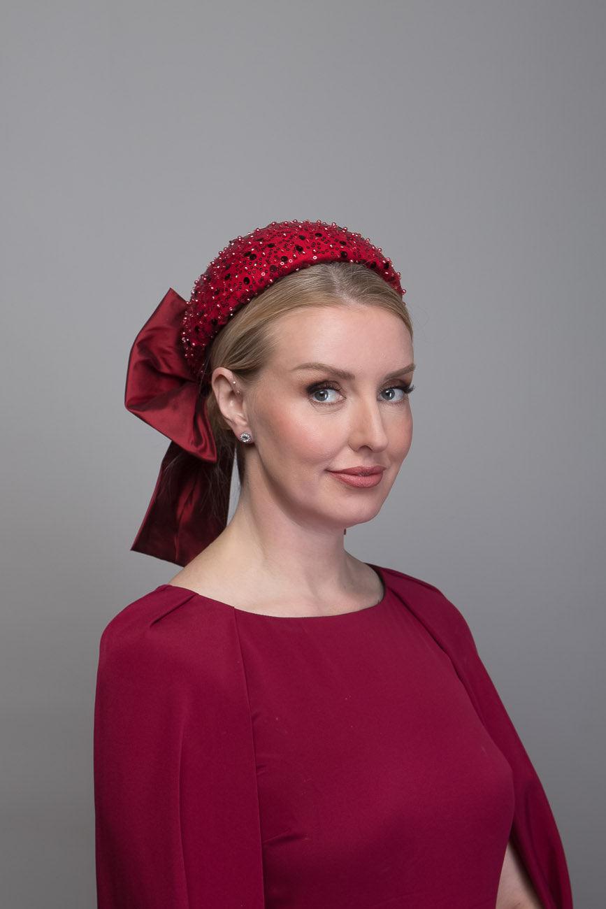 Red Beaded Caplet Hat