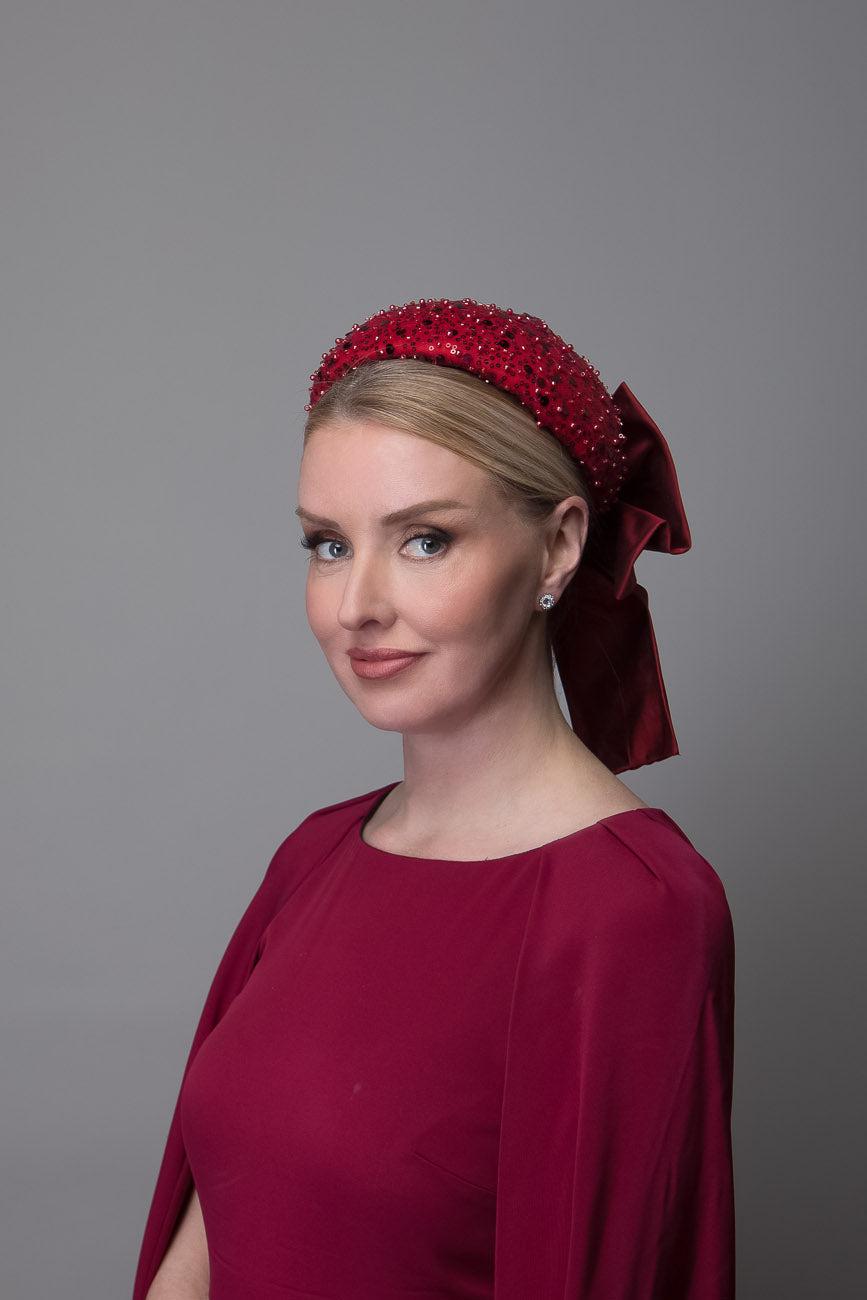 Red Beaded Caplet Hat