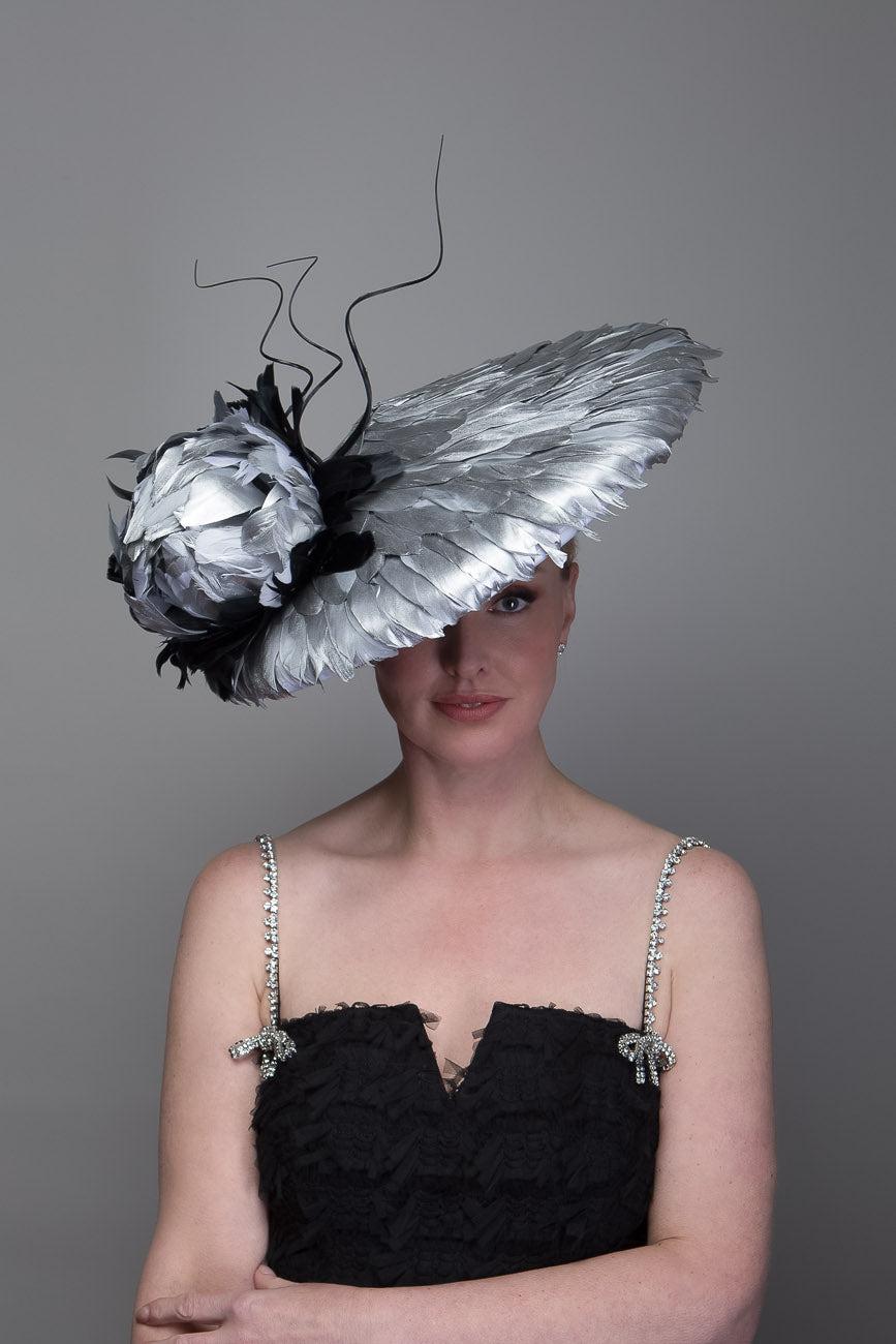 Silver Feather Brimmed Hat
