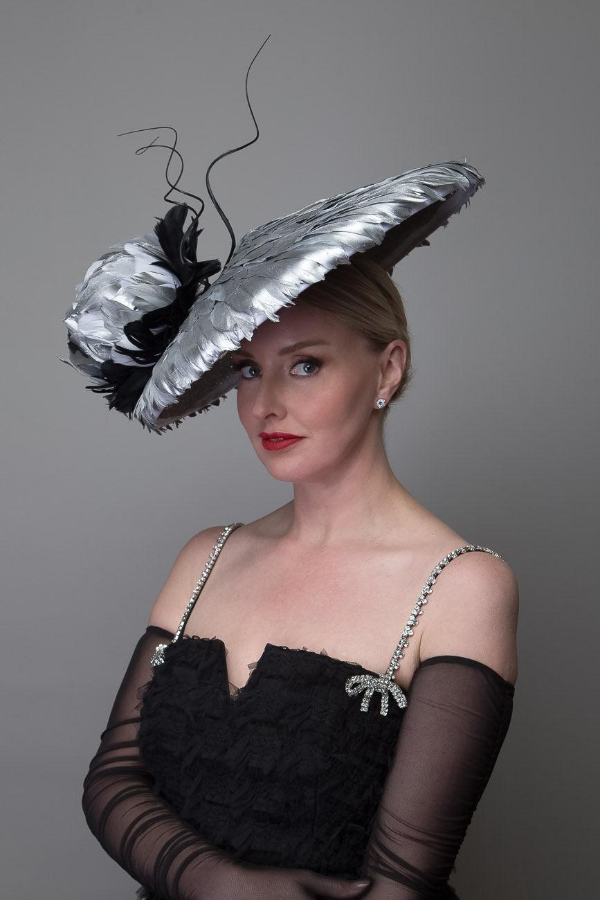Silver Feather Brimmed Hat