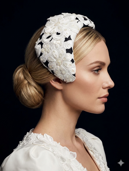 White Vintage Motif Headband