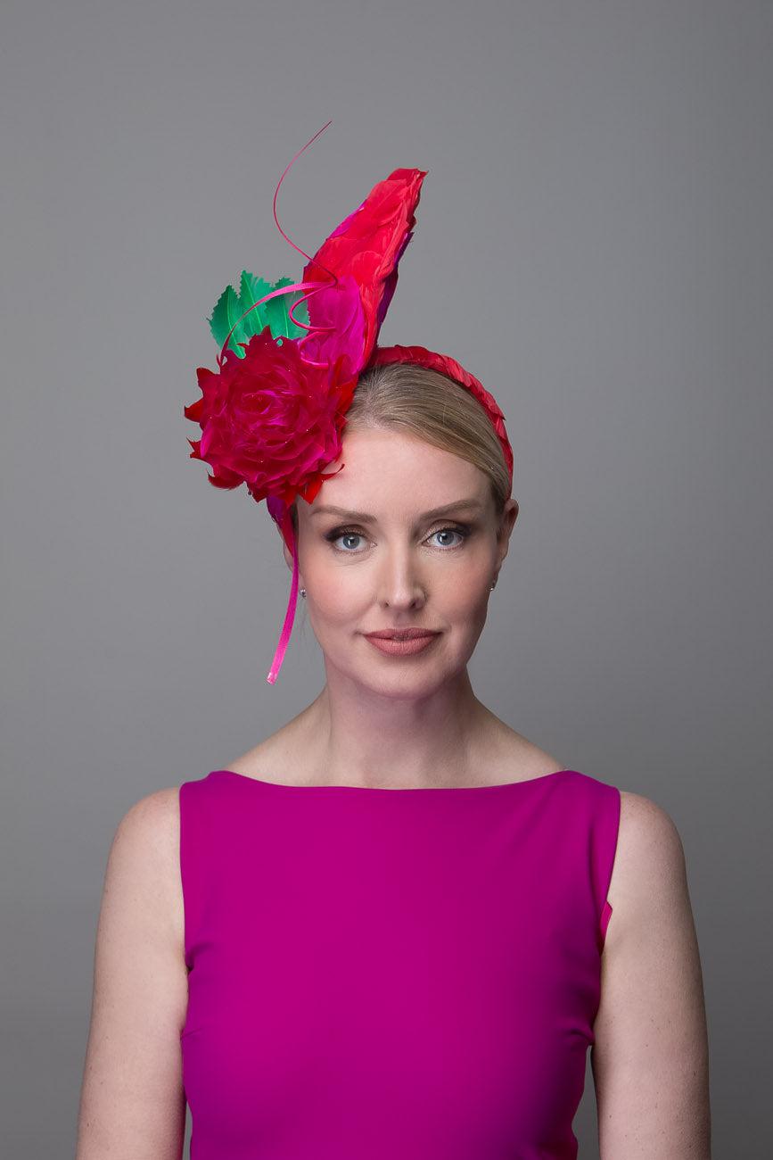 Red Pink Feather Fascinator
