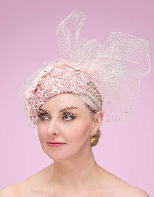 Pink Beaded Silk Caplet Hat