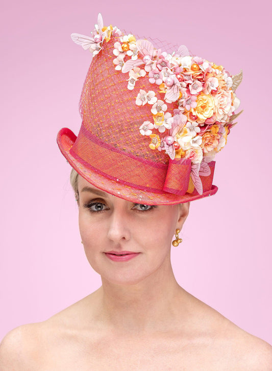 Apricot Flower Top Hat for Spring
