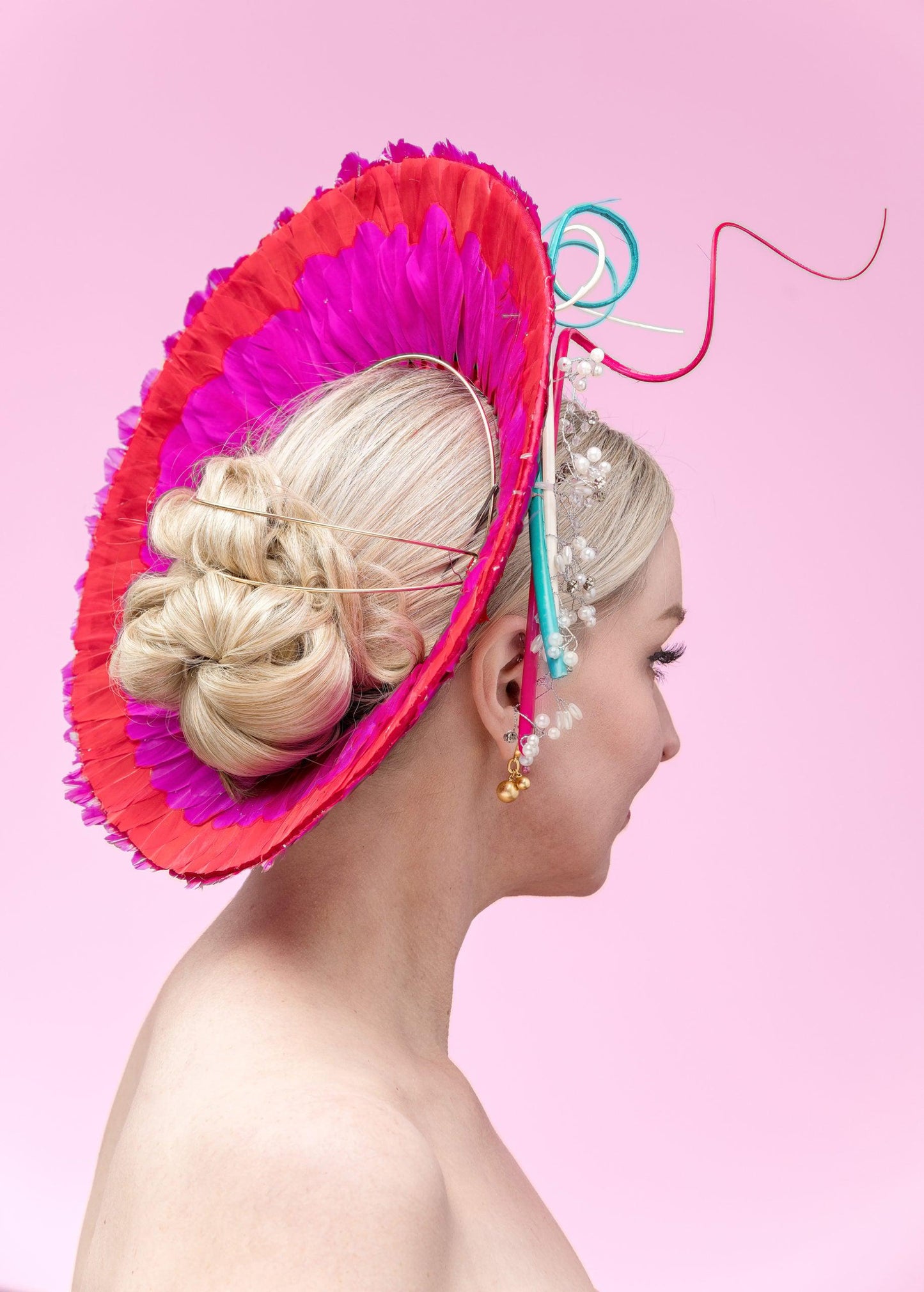 Pink Red Feather Halo Hat