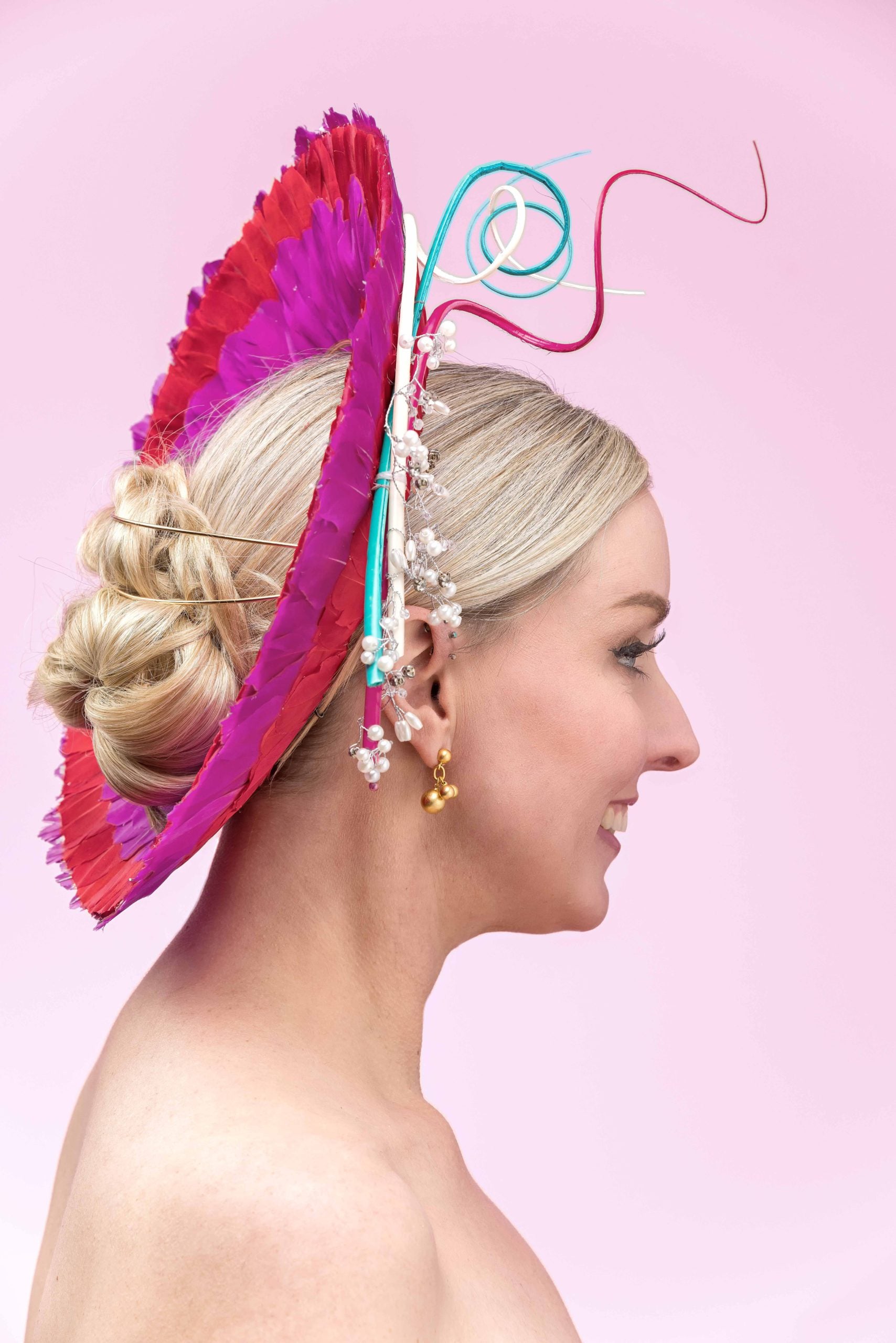 Pink Red Feather Halo Hat