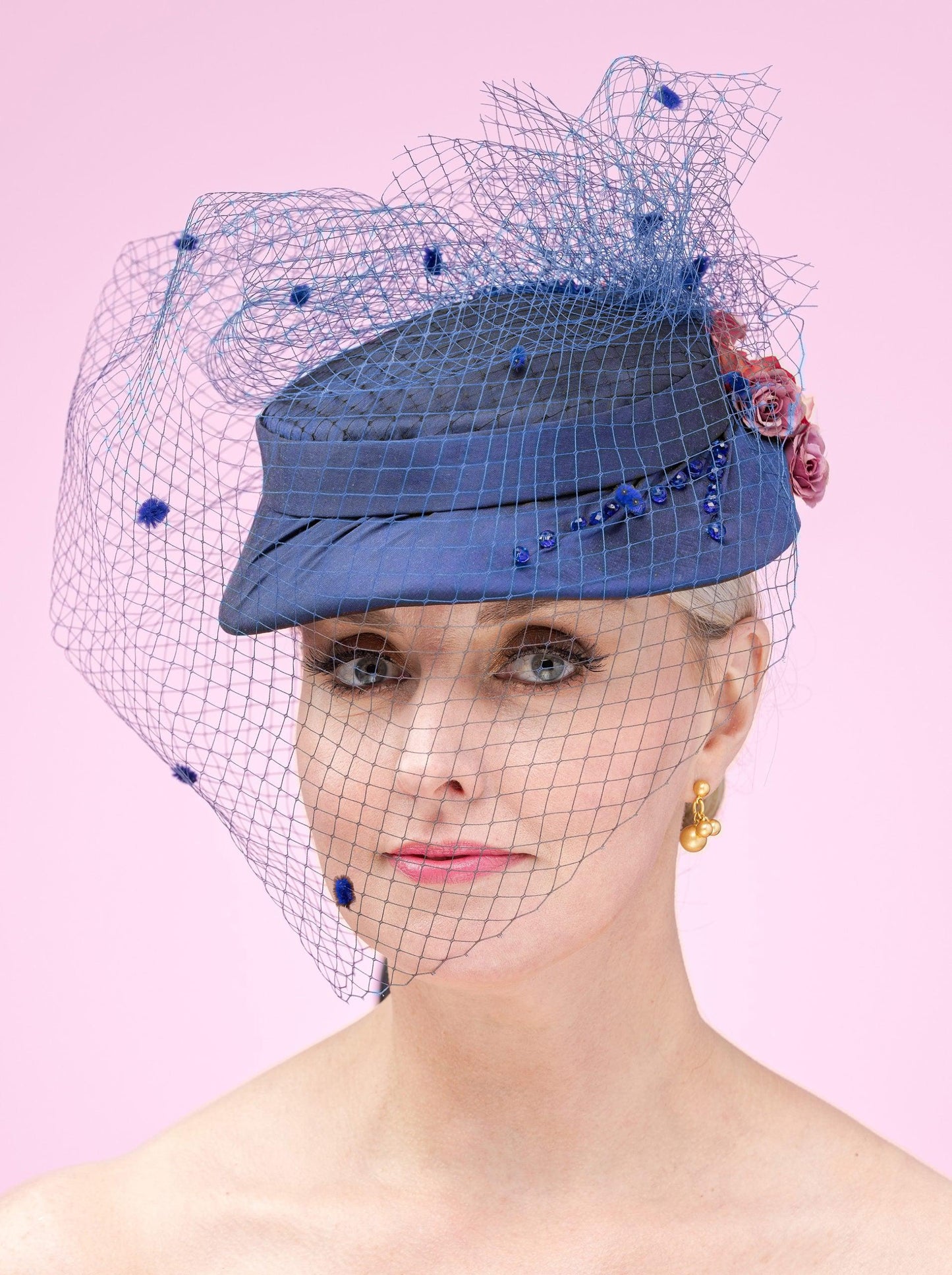 Blue Silk Veil Hat