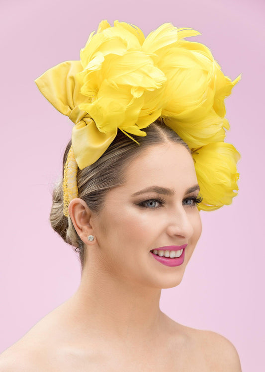 Yellow Feather Flower Fascinator