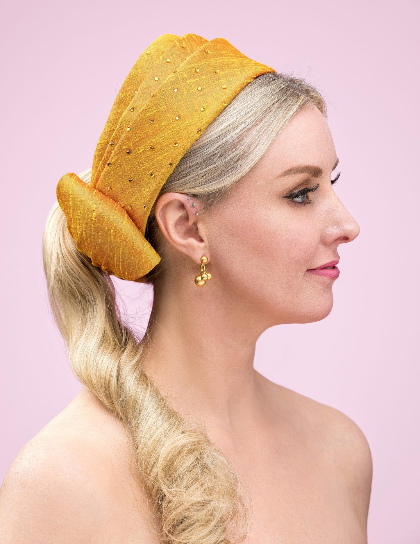 Gold Silk Bow Hat with diamantes