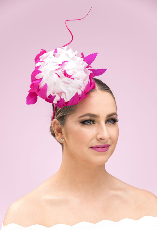 Pink White Single Feather Flower Headband