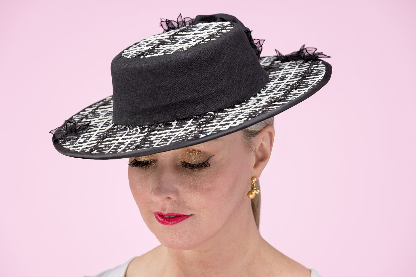 Black White Tweed Fabric Hat