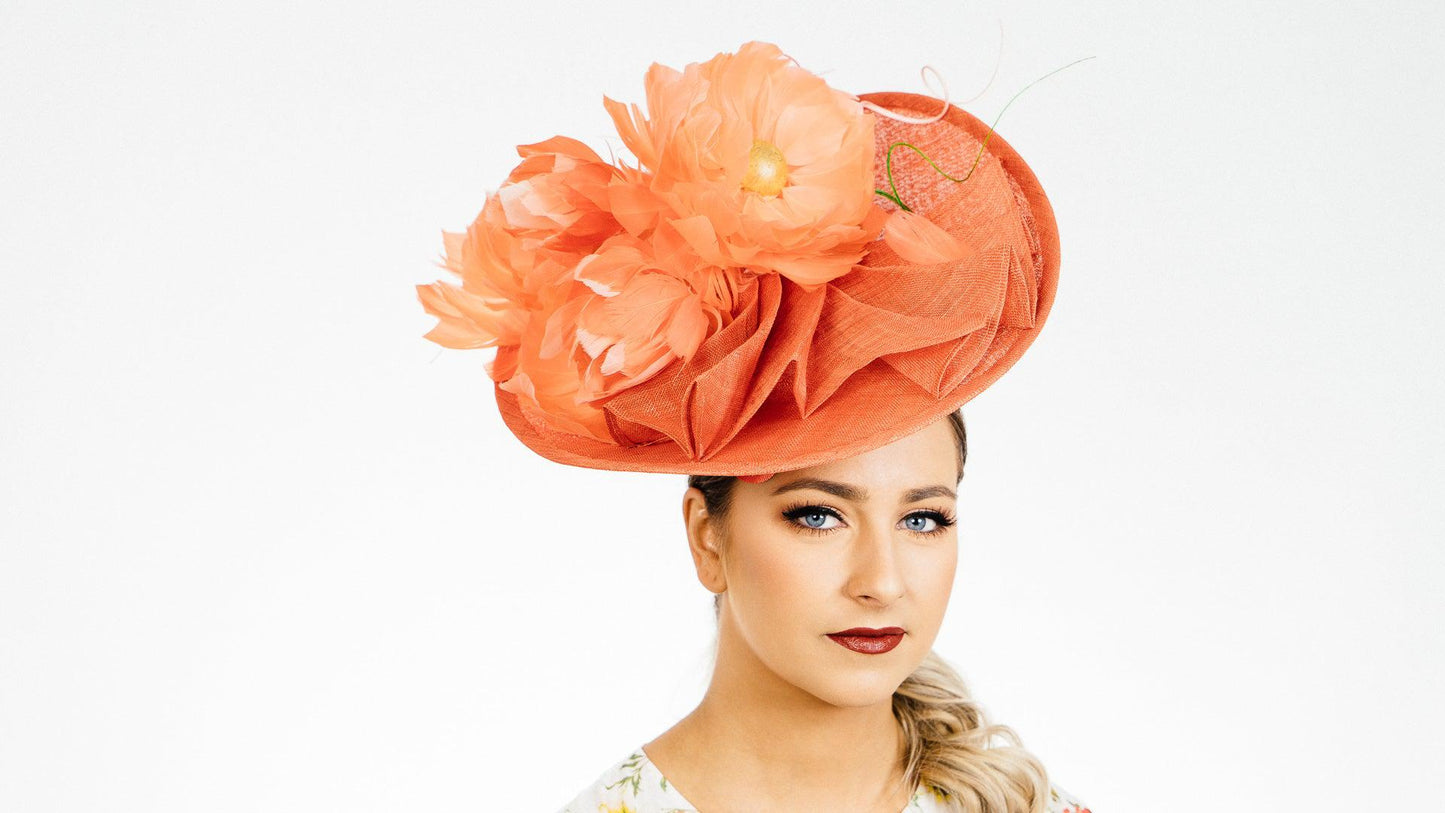 Orange Flower Upbrim Hat Feather Flowers