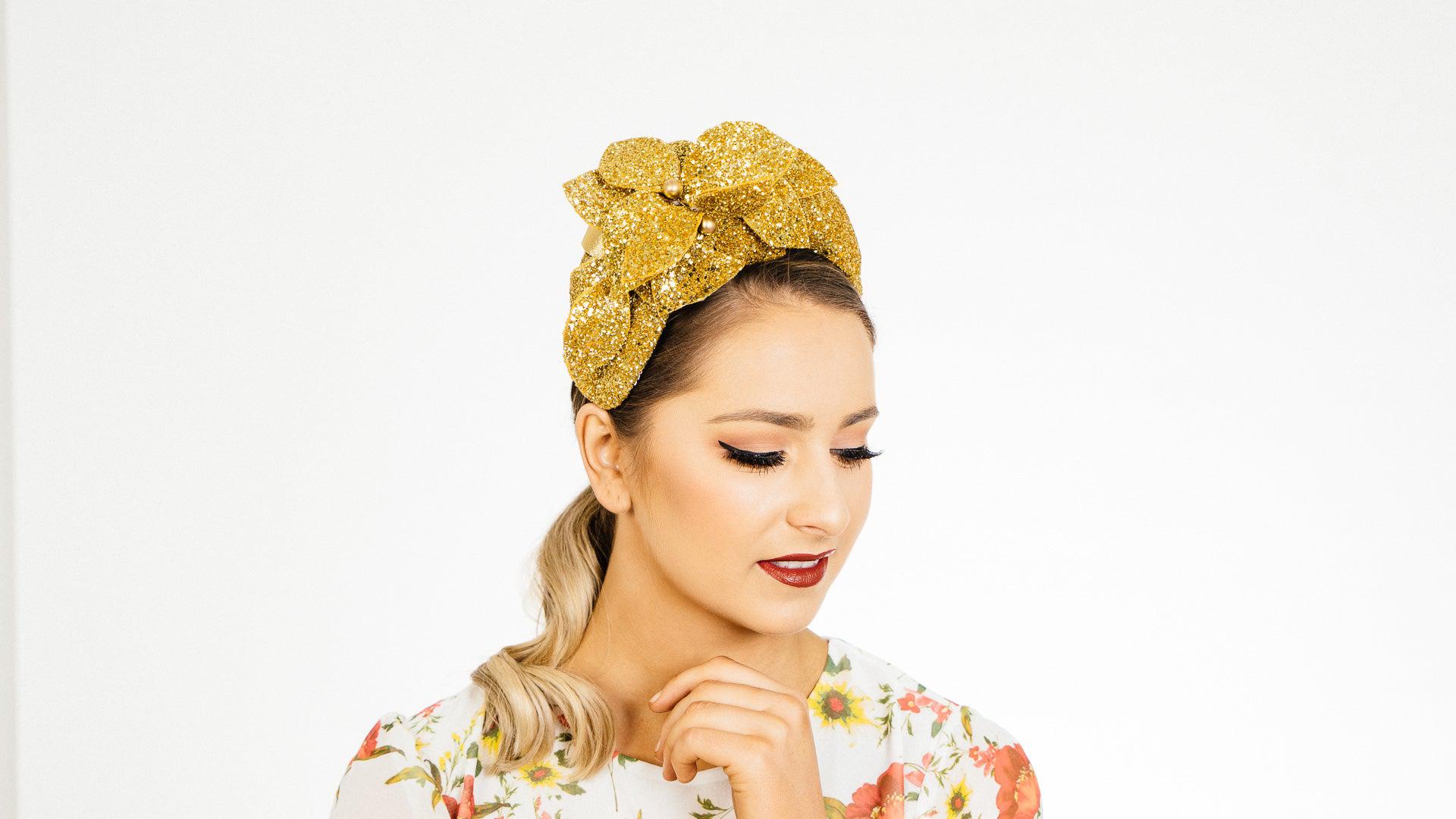 Gold Glass Crown Headband Gold Leaves