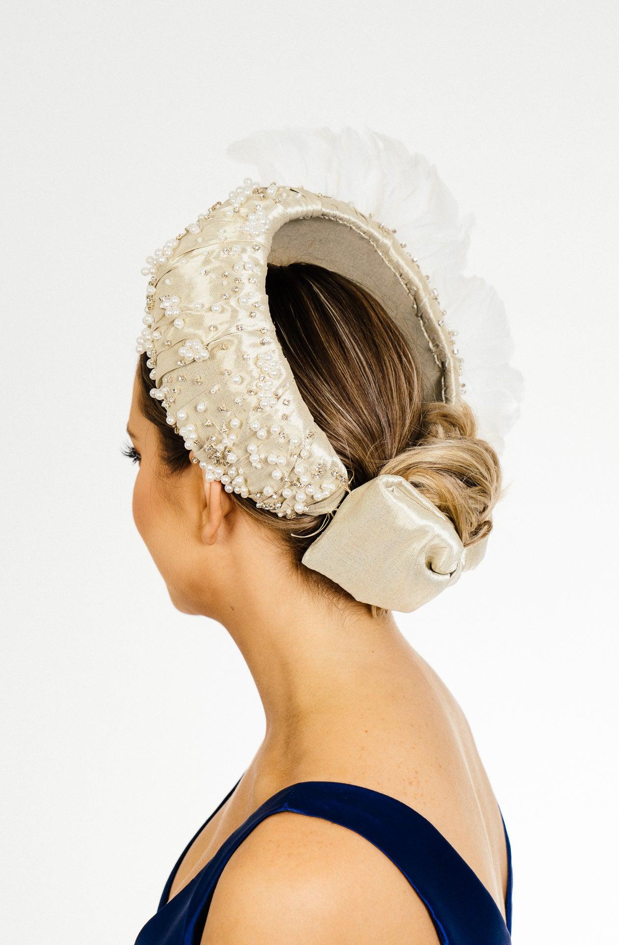 Cream Flower Halo Headband Sand and Pearl