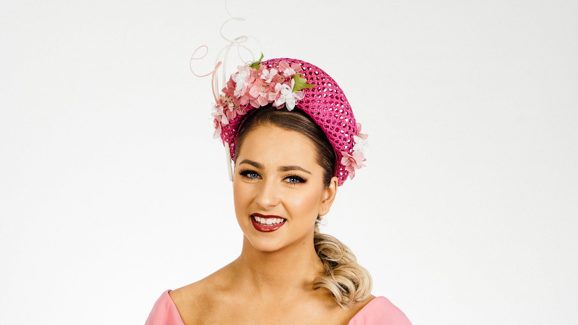 Pink Mesh Crown Headband Silk Flowers