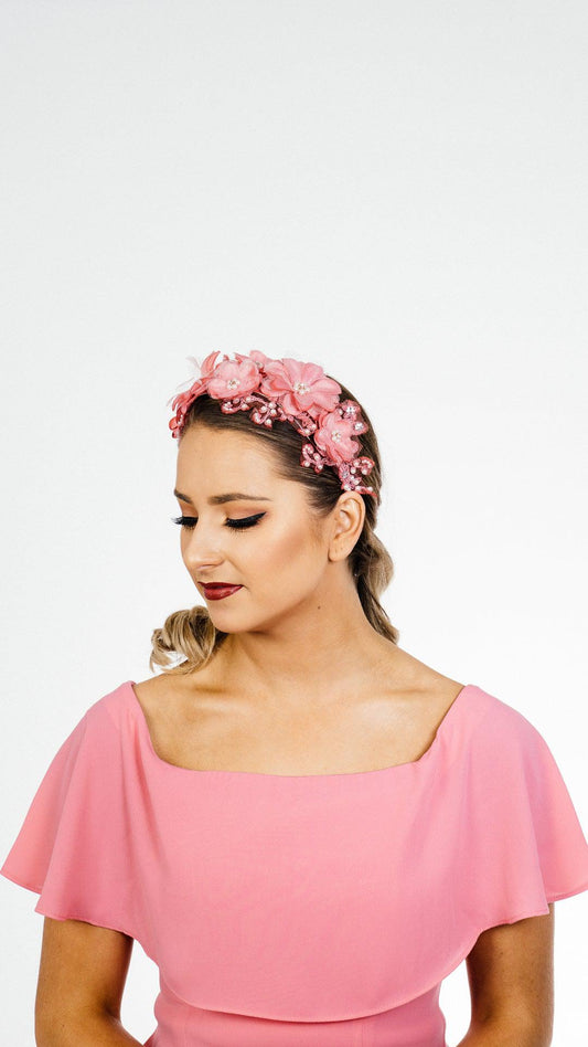 Pink Silk Flower Headband silk and pearls