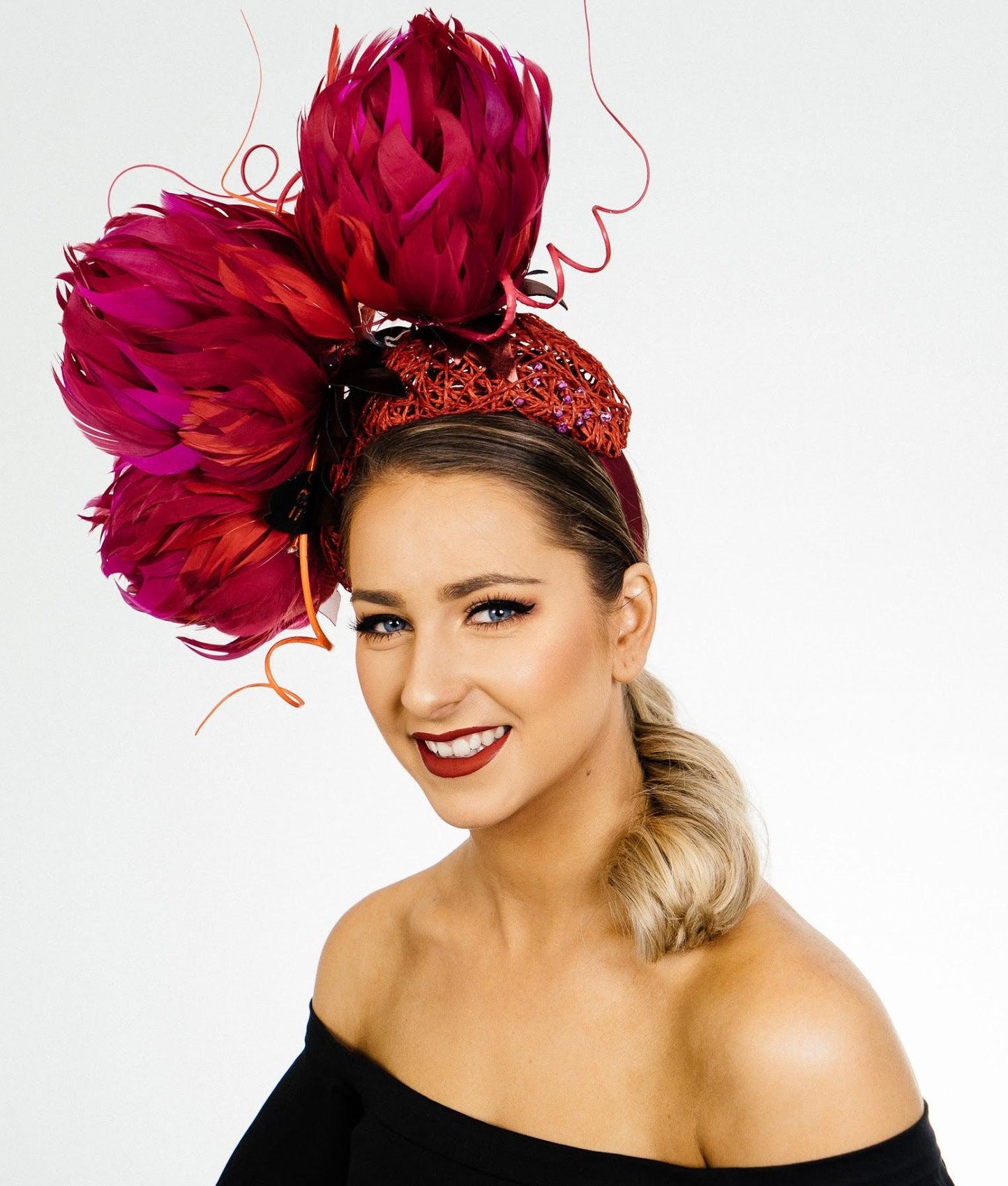 Red Feather Flower Fascinator Banksia