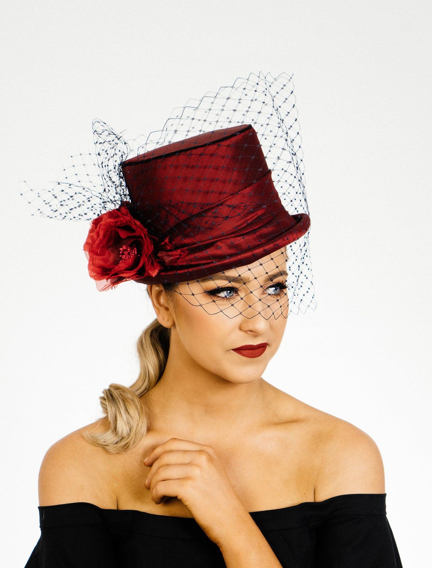 Red Burgundy Silk TopHat pure silk Wendy Scully Millinery