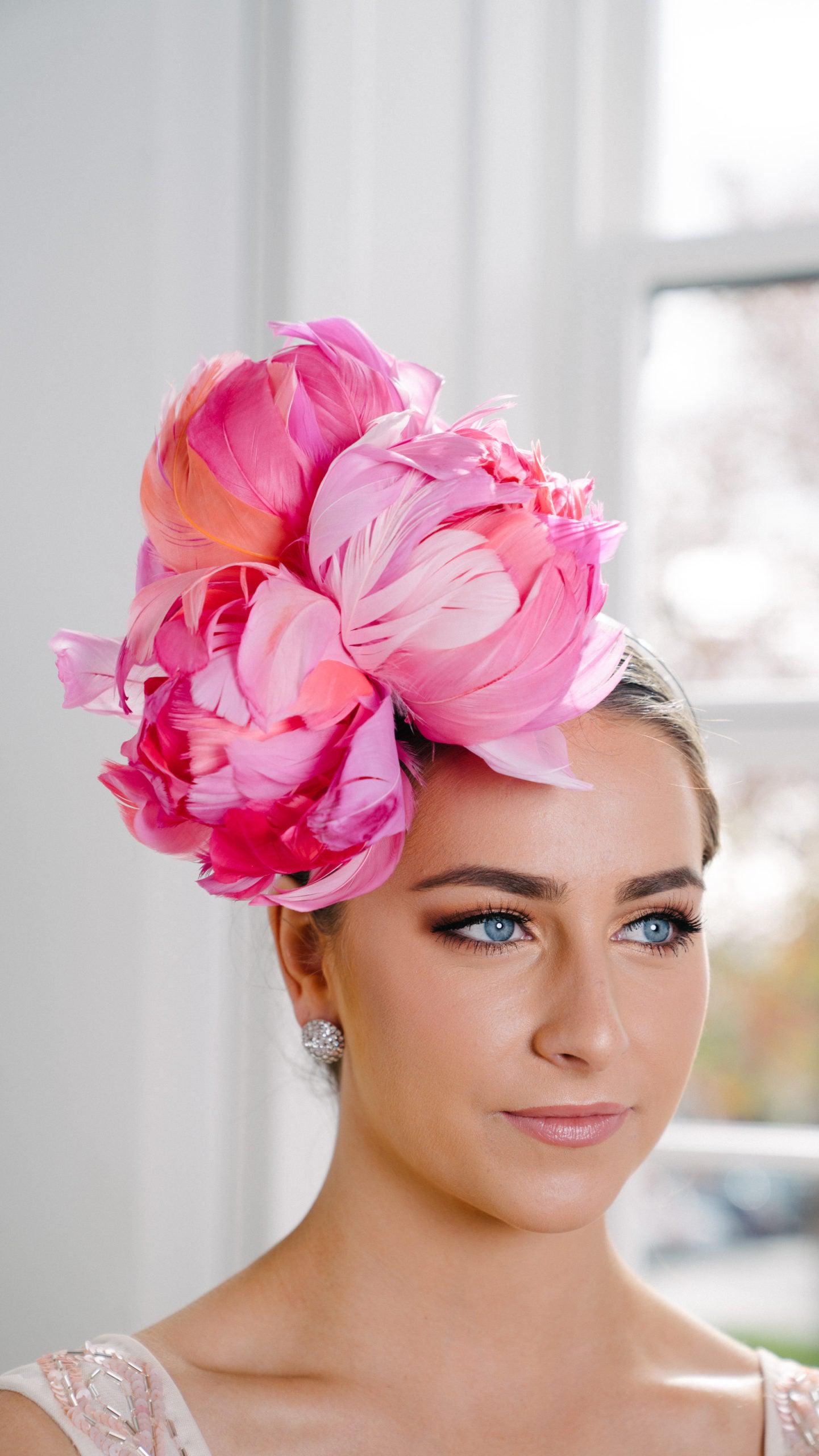 Pink Feather Flower Fascinator Hand Dyed