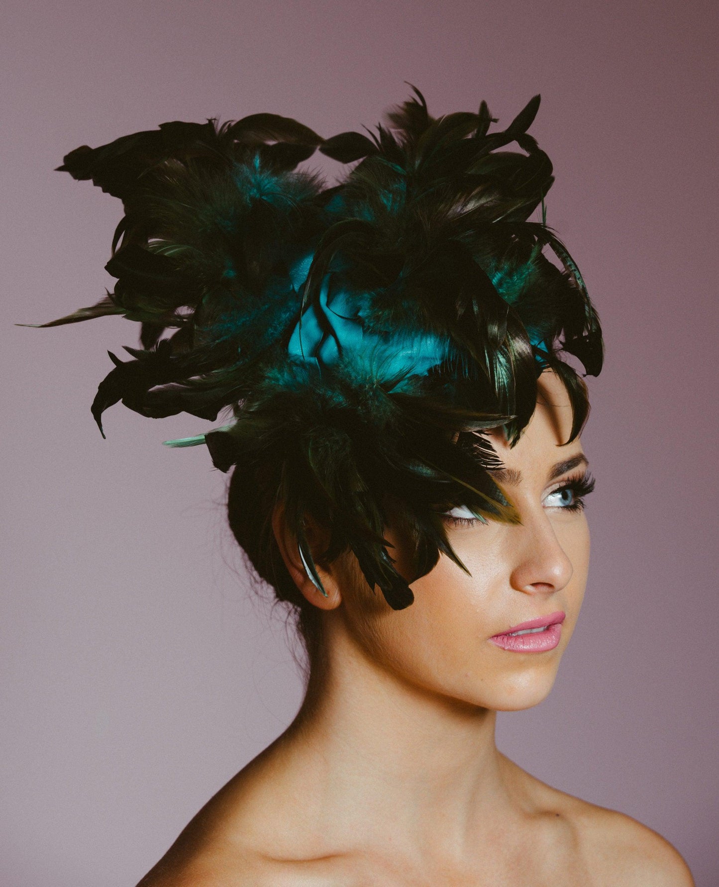 Blue Leather Black Feather Hat