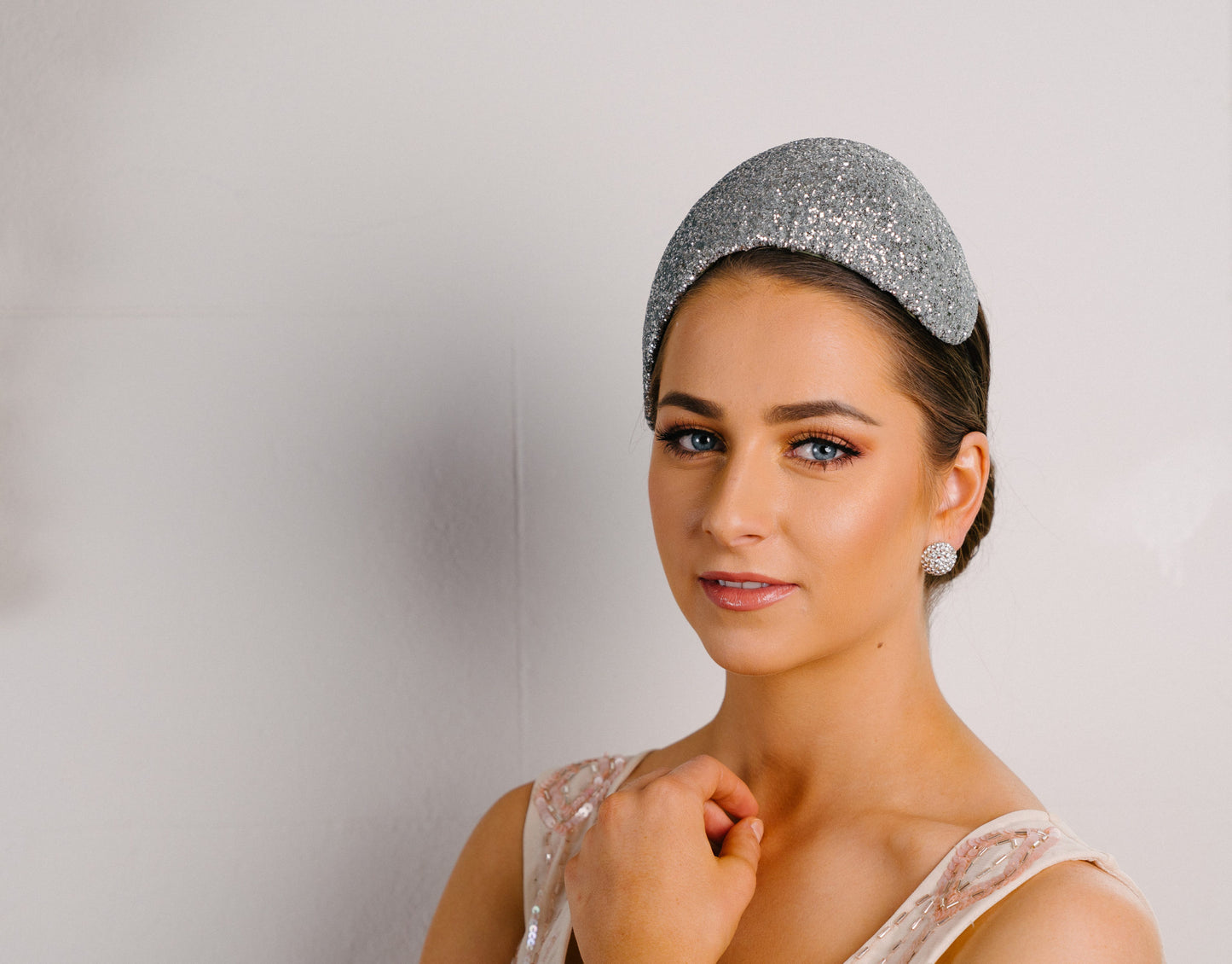 Bridal Silver Glass Headband in crushed glass