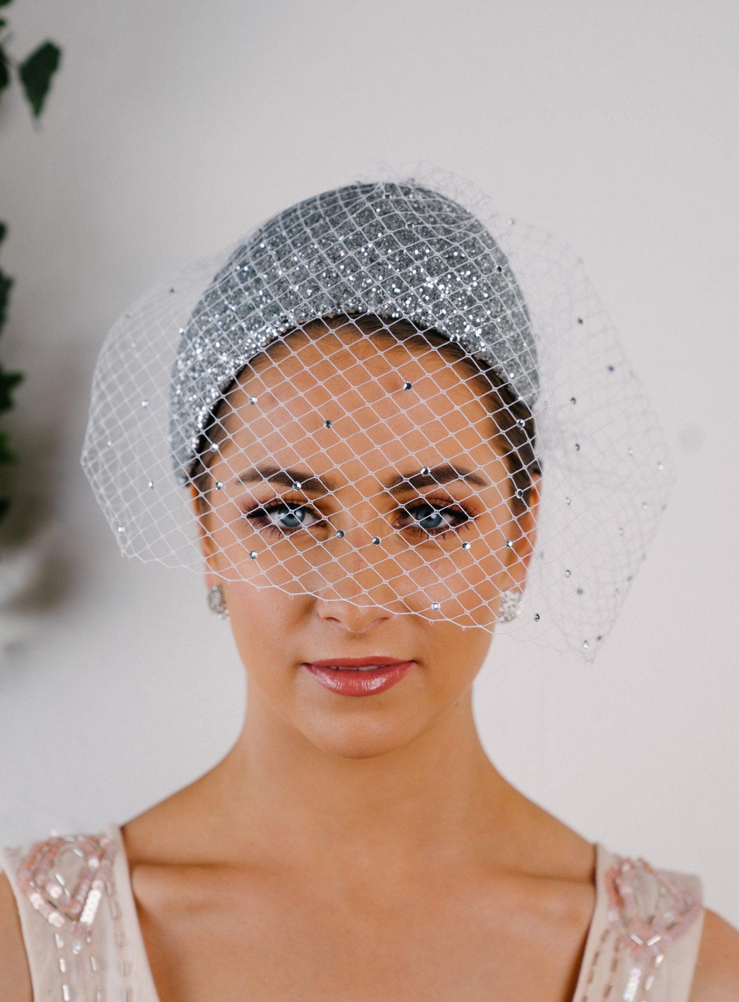 Bridal Silver Glass Headband in crushed glass