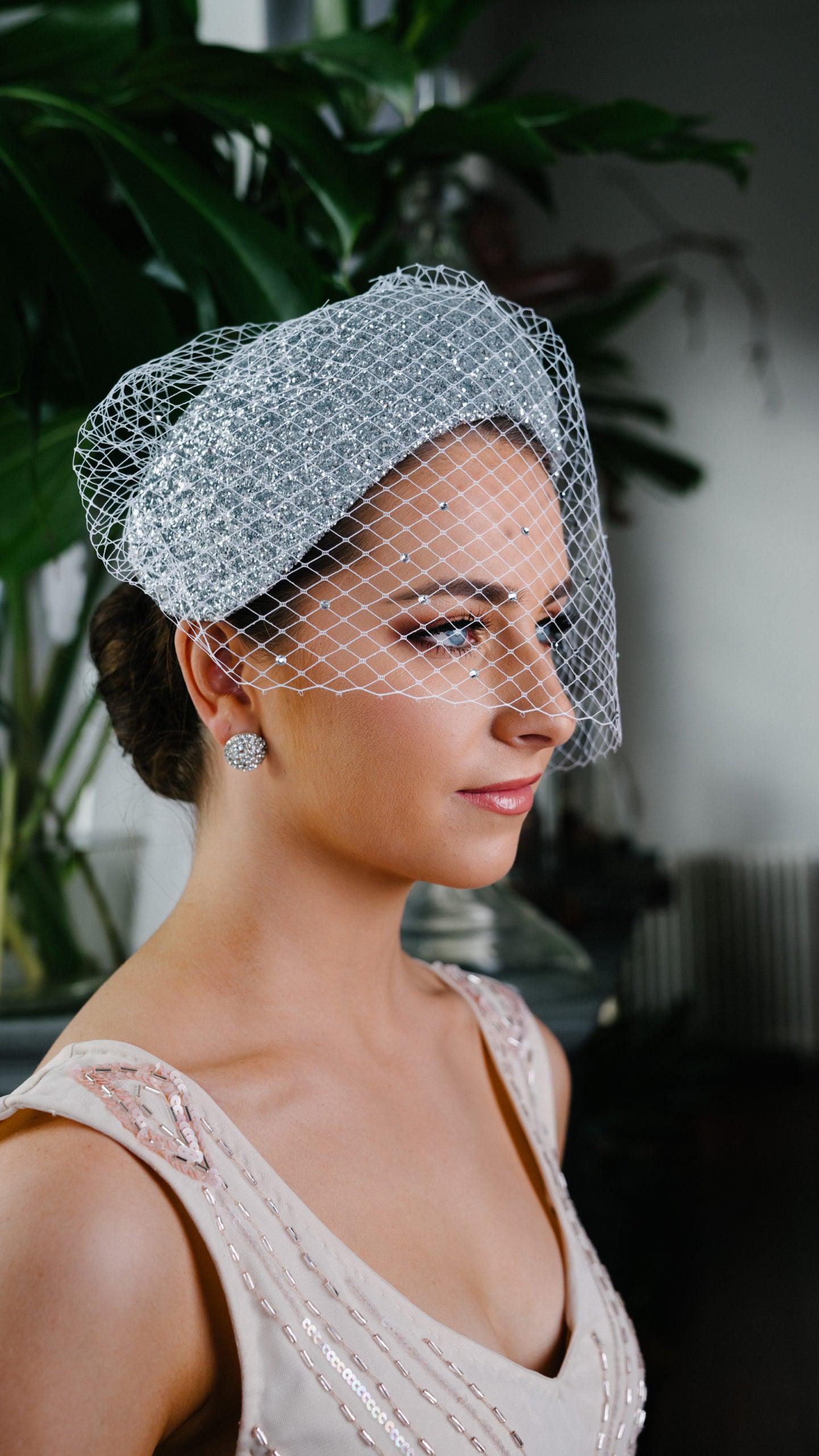 Bridal Silver Glass Headband in crushed glass