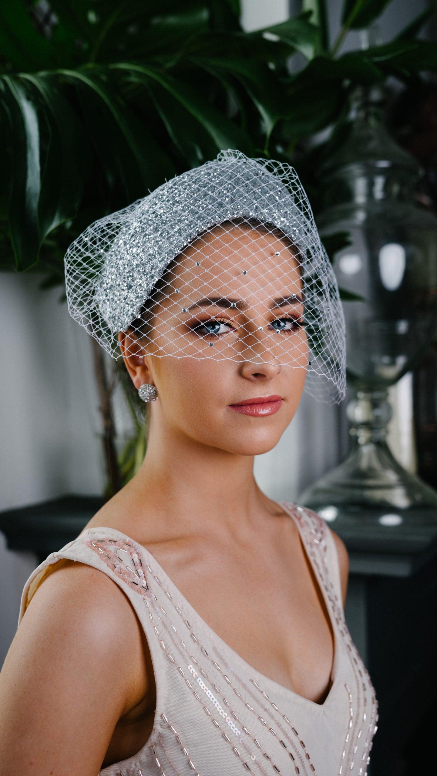 Bridal Silver Glass Headband in crushed glass