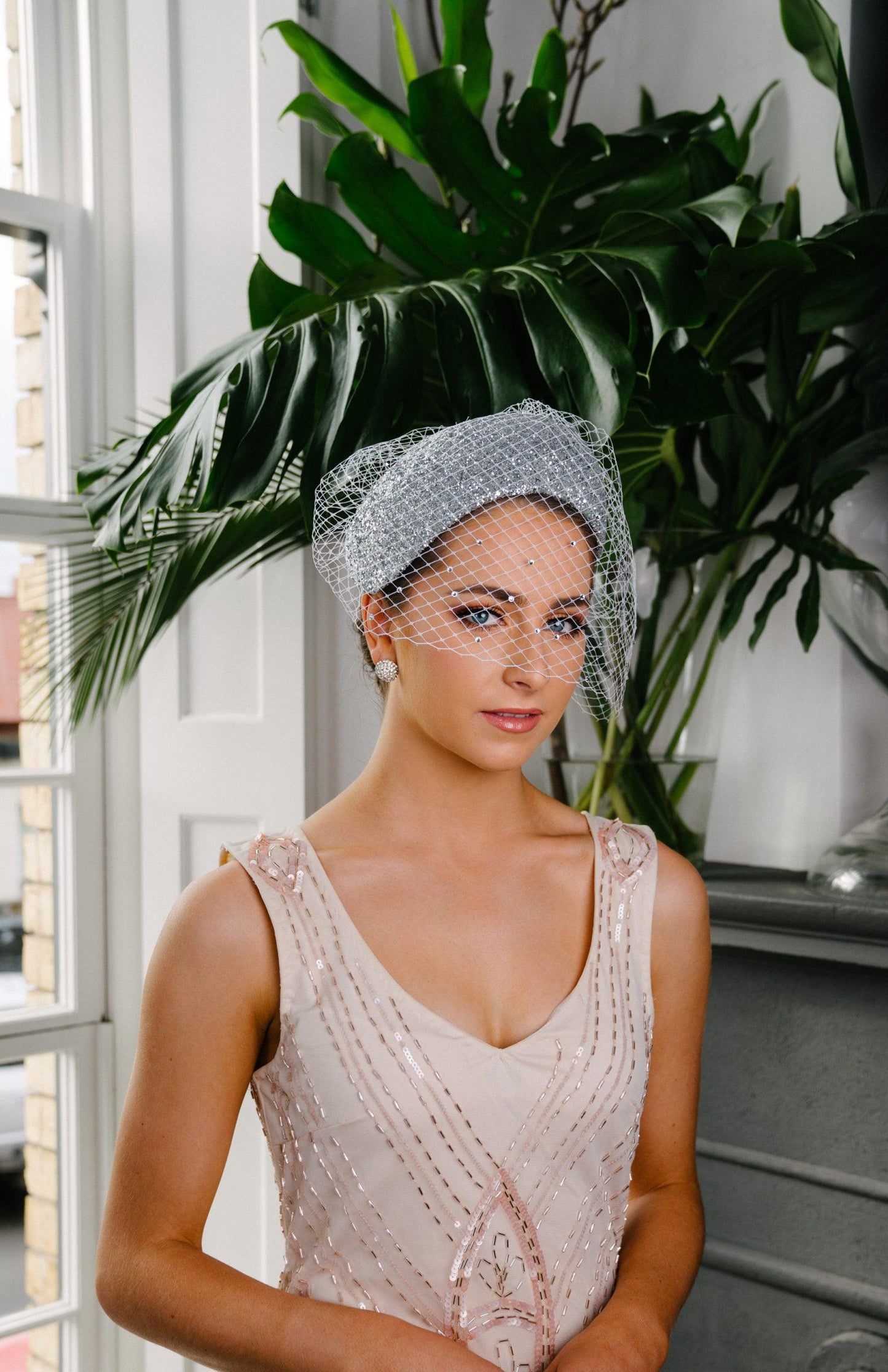 Bridal Silver Glass Headband in crushed glass