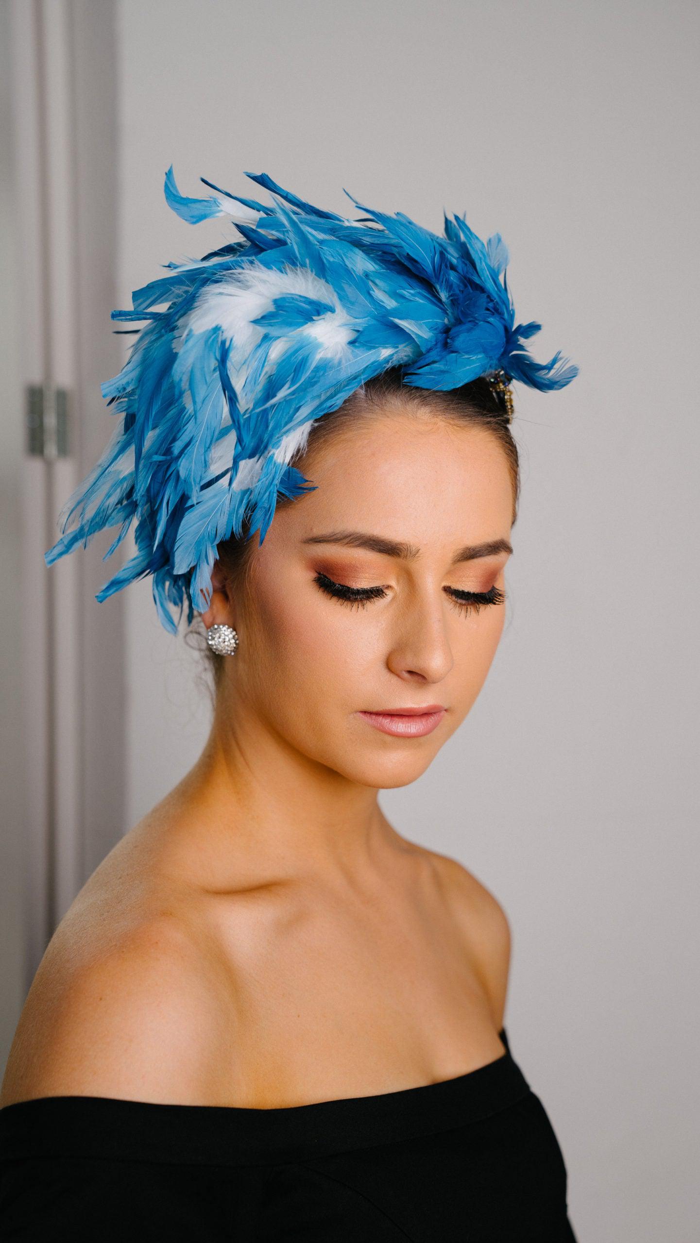 Blue White Feather Fascinator Headband
