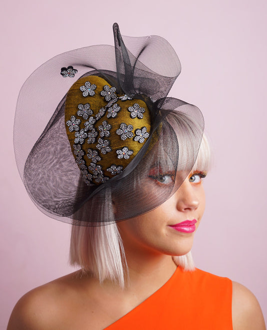 Heart Shaped Headband Fascinator -Olive Green