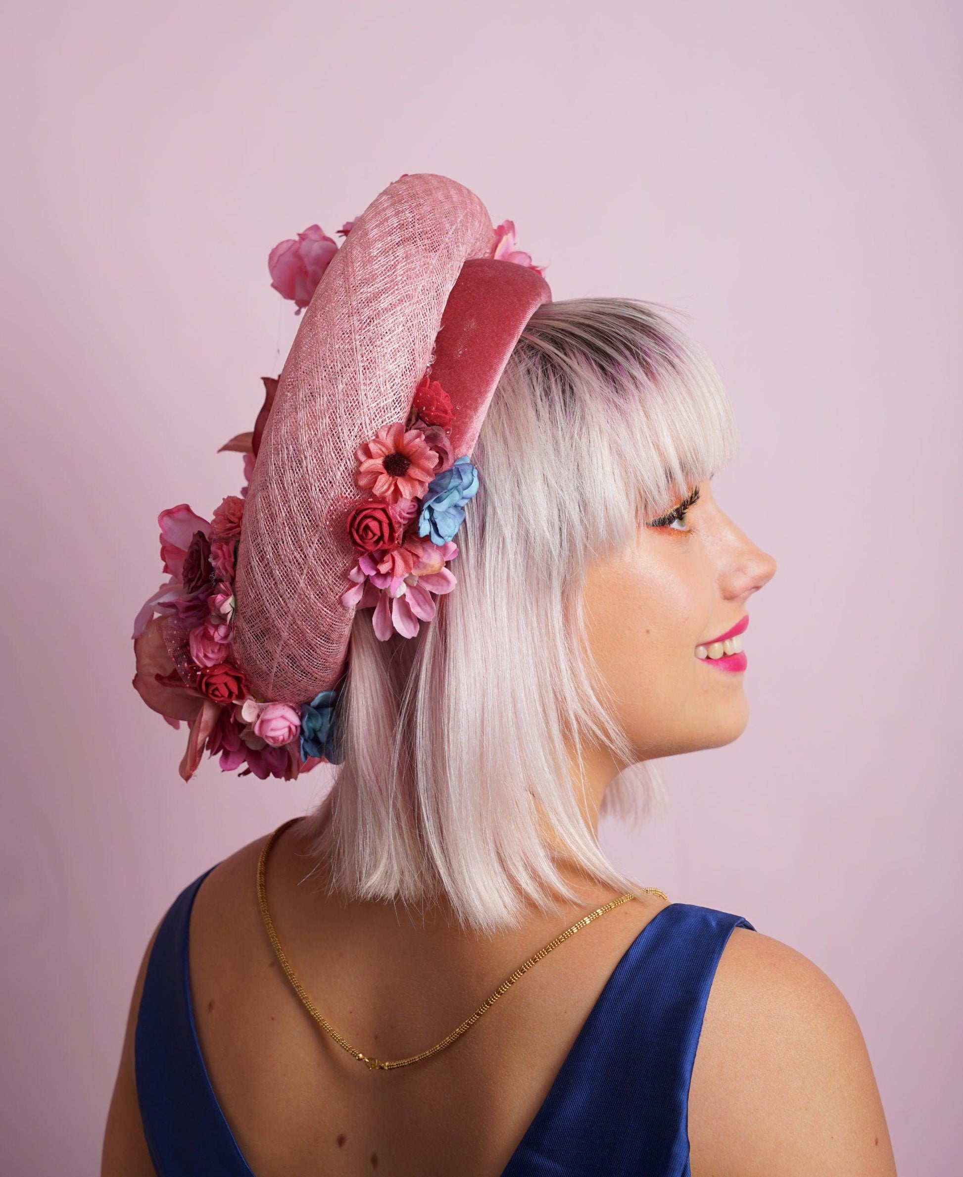 Pink Floral Ring Hat-pink silk flowers