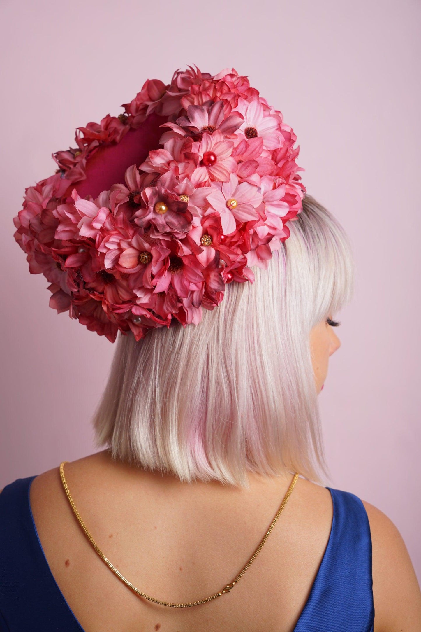 Burgundy Flower Pillbox Hat-'Elegante'