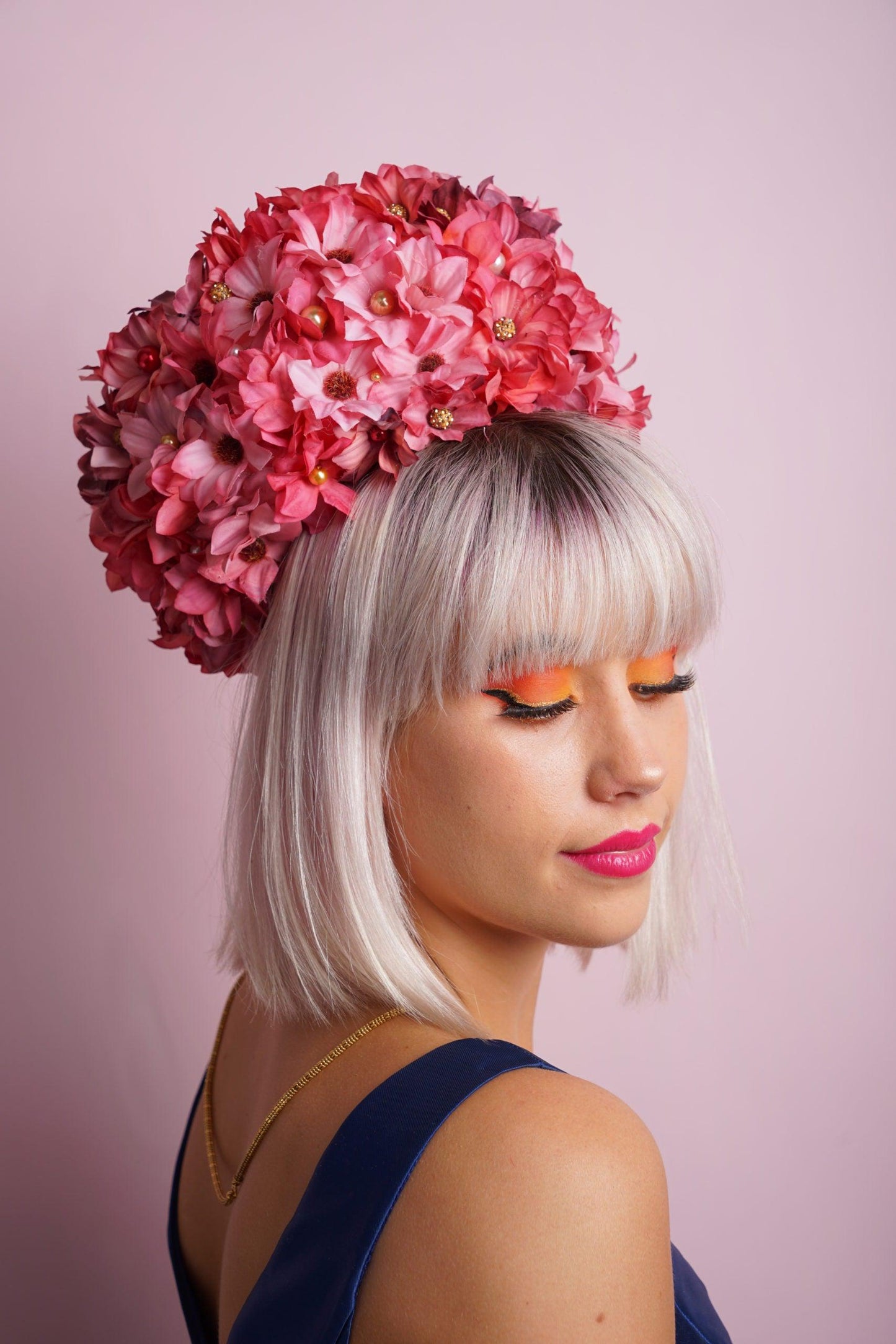 Burgundy Flower Pillbox Hat-'Elegante'