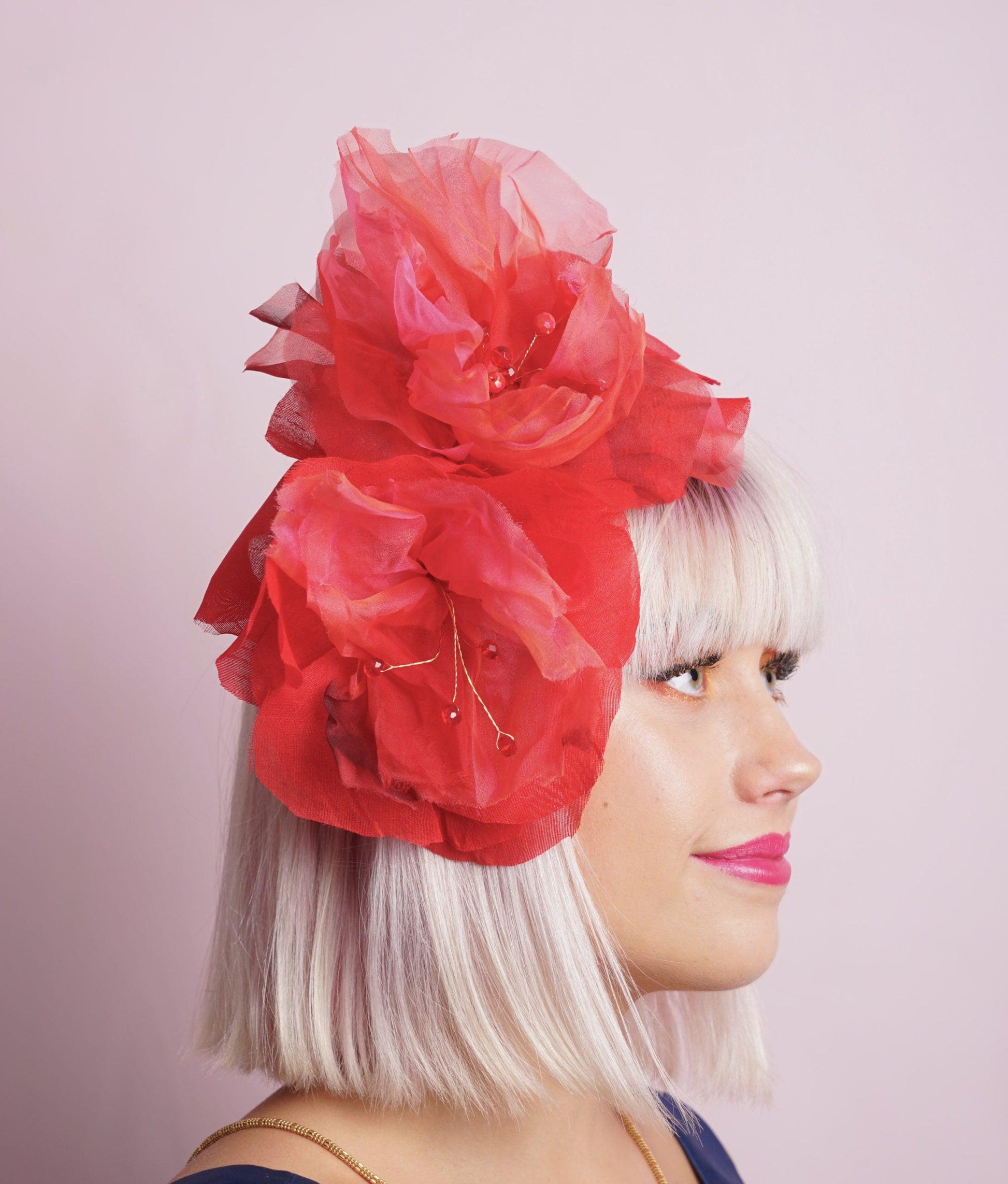 Red Crown Flower Headband- scarlet silk flowers
